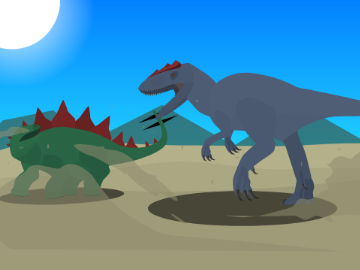 恐竜イラスト「ステゴサウルスvsアロサウルス」
