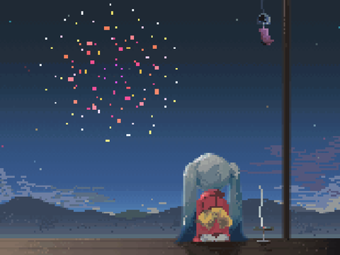 【ドット絵アニメ】ミクさんと花火！ ※音あり！
