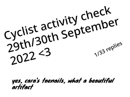 yes. this is an activity check, YOU MUST REPLY OR ELSE I GIVE YOU CARA'S SMELLY TOENAILS!