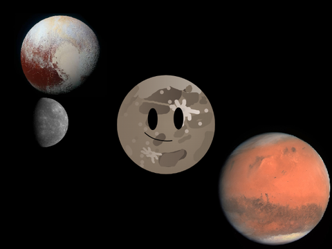 larger than mercury pluto and slighly smaller than mars