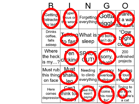 ADHD Bingo (My answers). remix remix