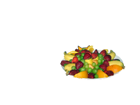 Cat eating fruit platter