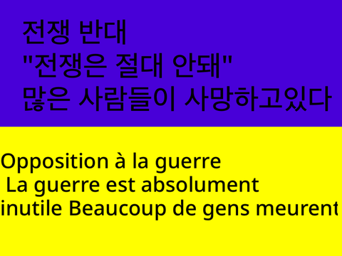 戦争反対運動（韓国語・フランス語）