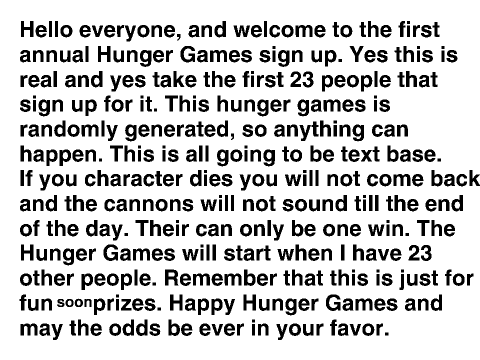 First Annual Hunger Games sign up