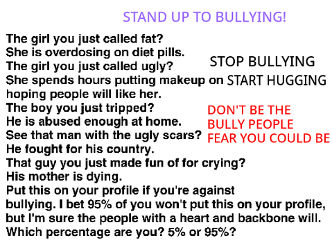 REMIX THIS AND PUT IT ON YOUR PROFILE IF YOU WANT TO STOP BULLYING!! The 5% with a heart will… remix