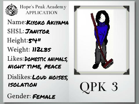 QPK Season 3: Kiyoko Akiyama, SHSL Janitor