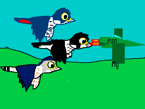 add yourself running/flying from the giant birds!