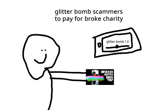 glitter bomb scammers to pay for broke charity