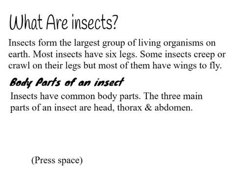 About insects (Science & lots of reading)