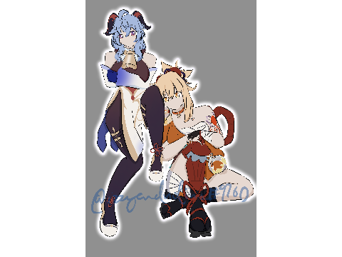 look its genshin fanart but w/ my gf and i's genshin mains