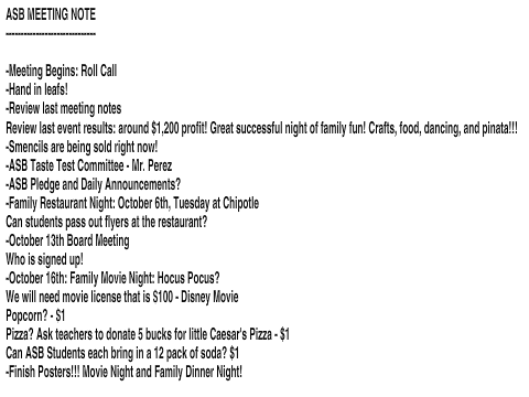 ASB Meeting Notes