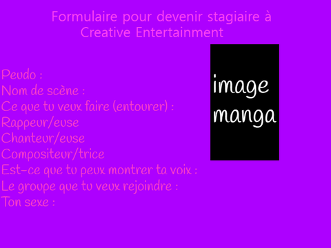 Formulaire pour faire un stage à Creative Entertainment
