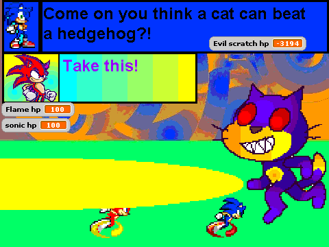 sonic and flame vs evil scratch cat