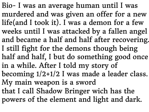 My bio for Angel+Fallen Angel+Demon RP