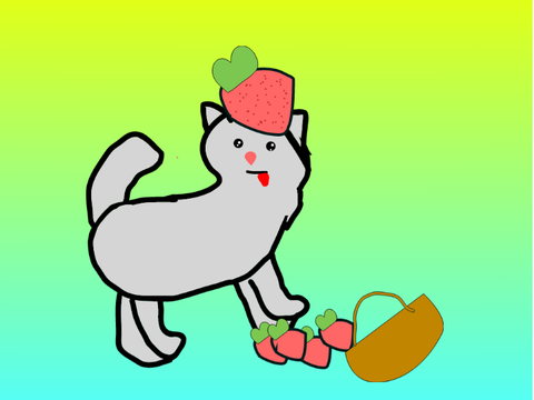 Kitty eating strawberrys