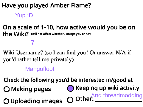 Amber Flame Wiki / Admin Application remix