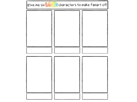 Give me six Lgbtq+ characters to make fanart of!