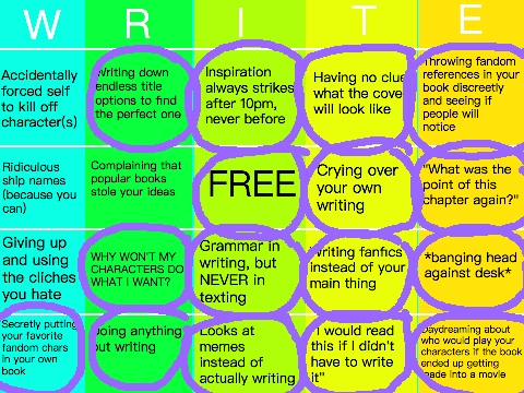 Author/Writer bingo