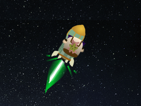 Korok was sent to outer space by a rocket by Link
