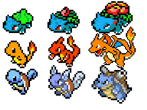 Kanto starters pixel art 