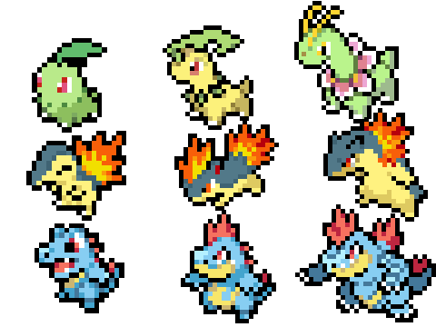 Johto starters pixal art