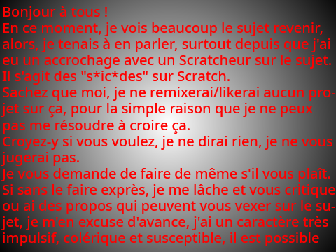 Mon Avis (sujet sensible, attention !)