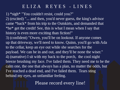 Auditioning for BaSS - Eliza