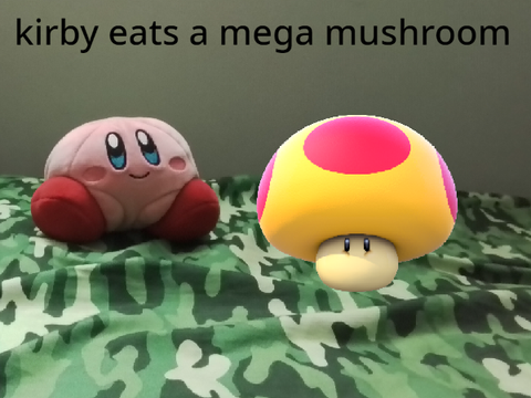 Kirby eats a mega mushroom