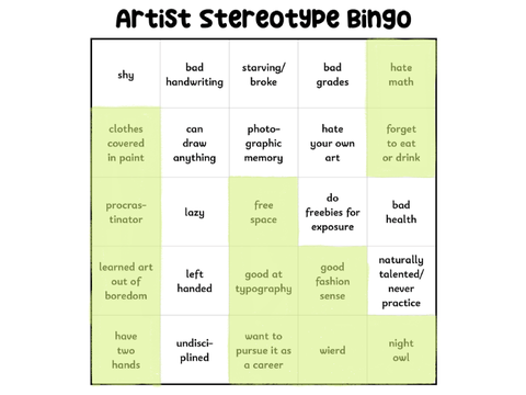 artist stereotype bingo :D