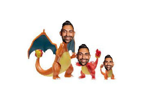 DharMannder, Dharmeleon, and Dharizard