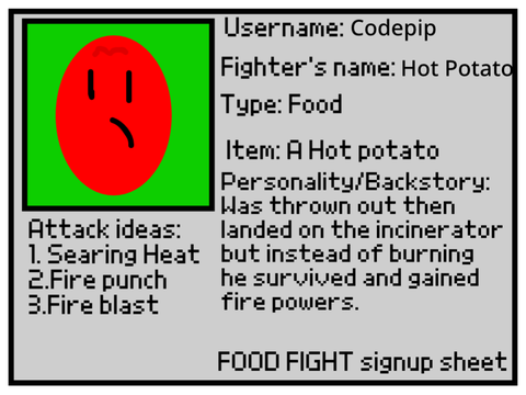 FOOD FIGHT Chracter sheet
