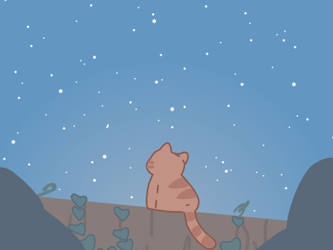 Night sky - a paralax but the cat swishes its tail