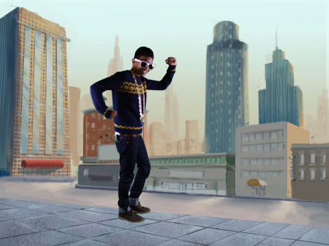 Boy dancing to funky music