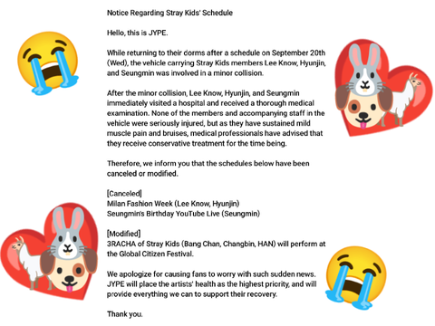 NOTICE!! Stray Kids Minor Car Crash
