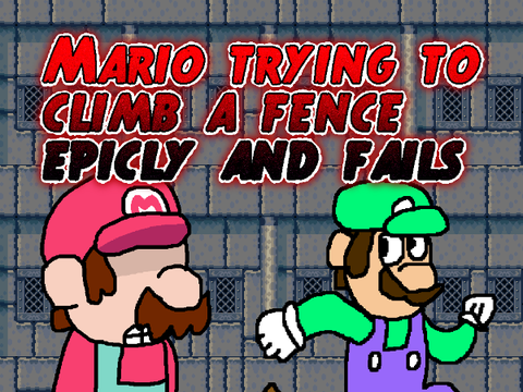 Mario trying to climb a fence epicly and fails