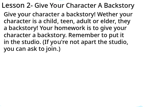 Lesson 2-Give Your Character A Backstory