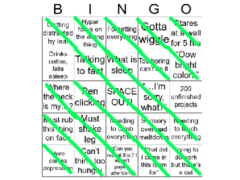 ADHD Bingo yipi
