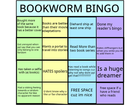 BOOKWORM BINGO aka readers bingo pt 2