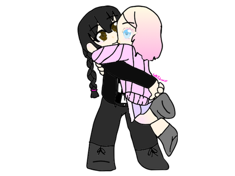 Enid and Wednesday hugging