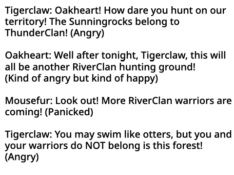 Tigerclaw Lines for the into The Wild Prologue