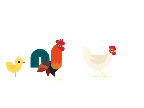 Chick, Rooster and Chicken