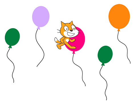 1-5 Katze berührt farbige Ballons