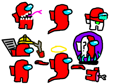 THE AMONG US ROLES IN VECTOR ( RED AS IN EVERY ROLE!!!)