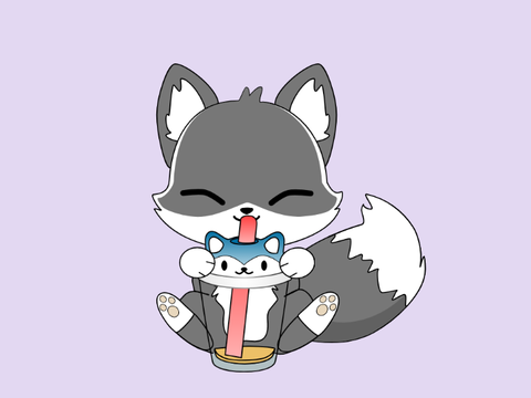 Cute Grey Fox Drinking Boba