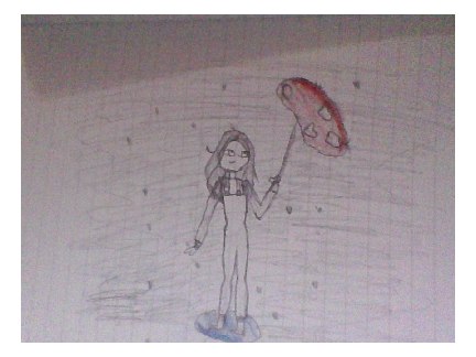 Art thing girl in rain with mushroom umbrella.