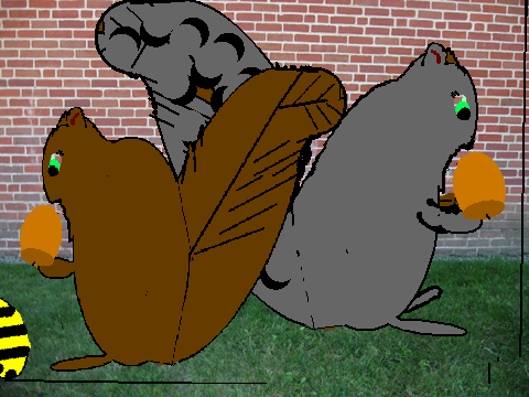 Squirrels eating with Big Bumble