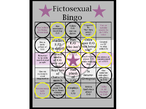 ⭐ Fictosexual Bingo ⭐