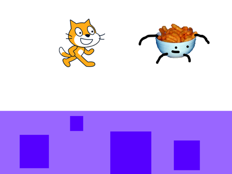 Scratch cat chasing cheese puffs