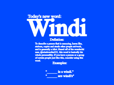 Windi | New word |