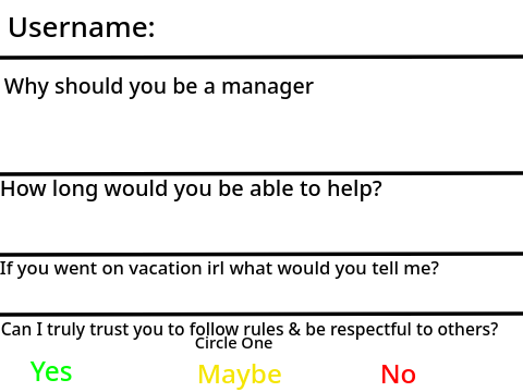 Application form for becoming a manager